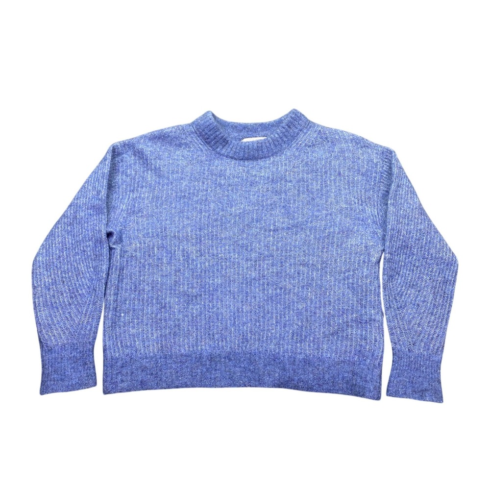Everlane Alpaca Crew Sweater Blue Marl Fuzzy Ribbed Knit Boxy Small Boho Preppy